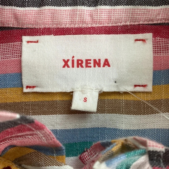 Xirena Pink Sunrise Banded Neck Long Sleeve Ruffle Striped Jensen Shirt Size S - Picture 10 of 12